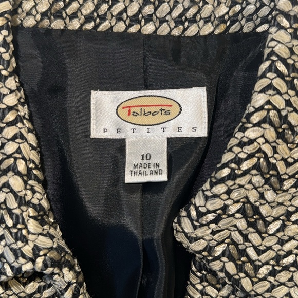 EUC Talbots Petite Women's 10 Nylon Acrylic Gold Black Button Down Blazer - Picture 5 of 8